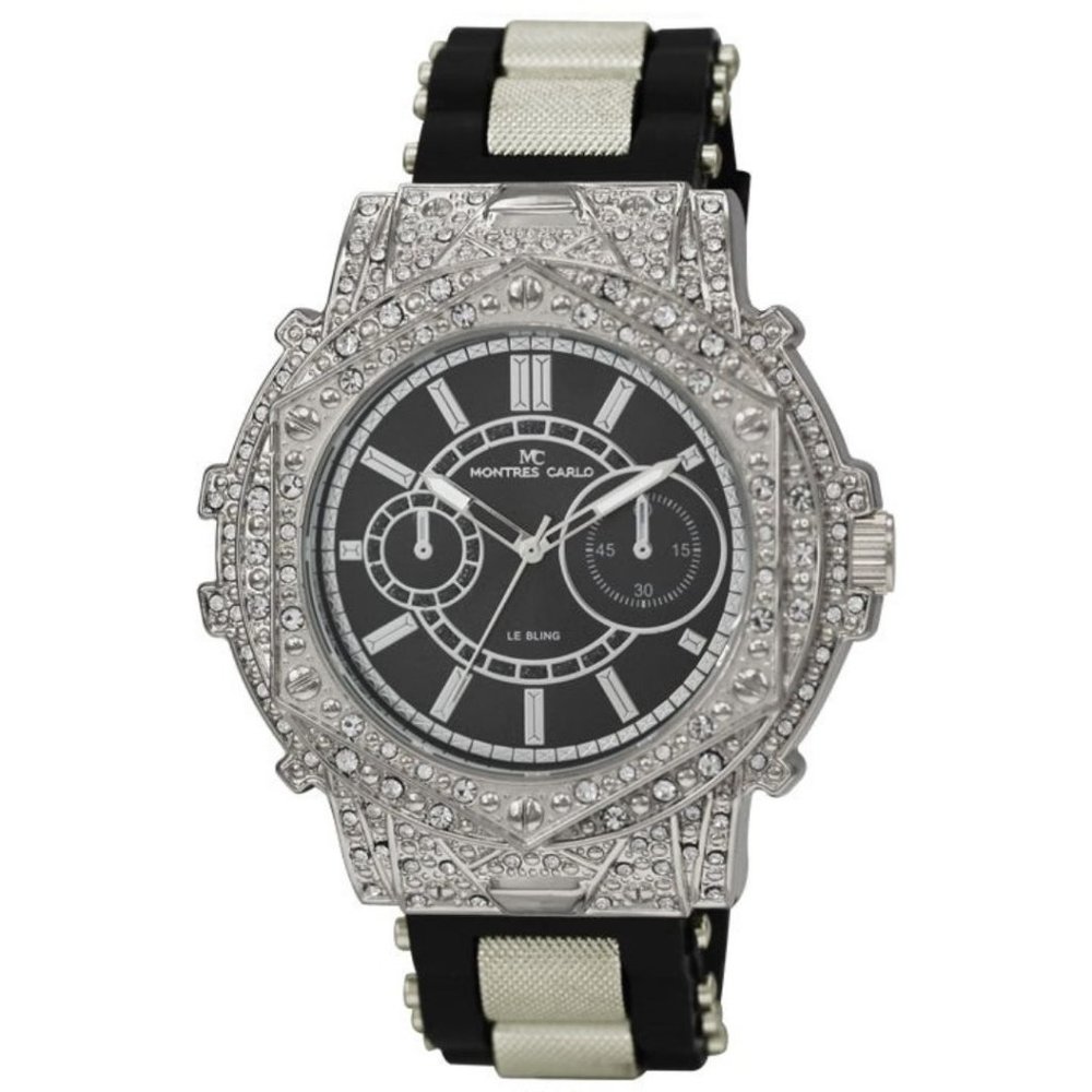 53mm Montres Carlo Men's Hip Hop Rapper Stones Silver Clubbing Luxury Watch